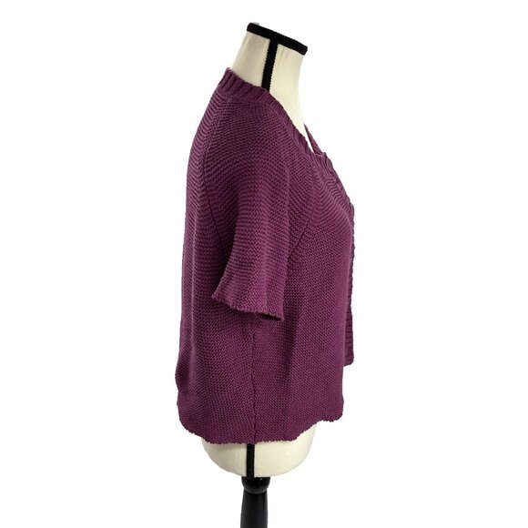 Loft Womens Size XL Cardigan Purple Short Sleeve Button Front Knit Sweater Top - Picture 3 of 6